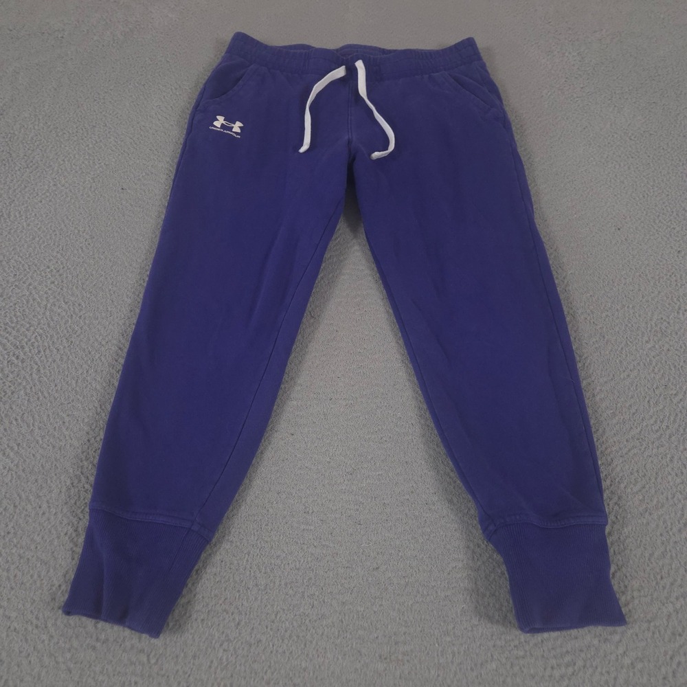 Under Armour Sweatpants Womens Large Purple UA Rival Fleece Joggers Tapered Leg